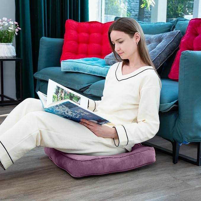 1 MIDDLE ONE Floor Pillow Set of 2, Memory Foam Meditation Cushion, Floor Cushions for Adults Sitting, Large Square Seat Cushions for Yoga, Living Room, 20x20 Inch (Purple) - Image 6
