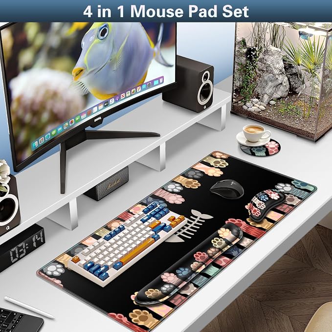 Canjoy Desk Mat with Wrist Rest, Anime Cat Paws Keyboard and Mouse Pad - Image 2