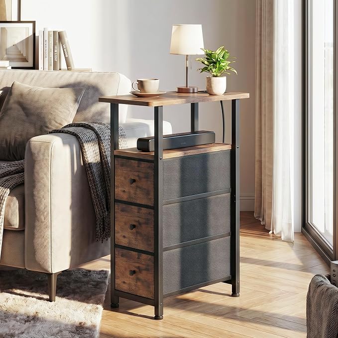 LOAKEKEL Narrow End Tables Living Room Set of 2 with Charging Station - Image 8