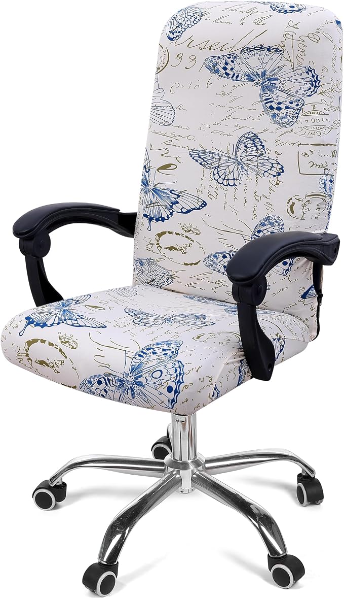 Smiry Stretch Printed Office Computer Desk Chair Covers, White | Universal Desk Rotating Chair Slipcovers Removable Washable, Soft Fit Anti-Dust Spandex Protector Cover with Zipper by Smiry