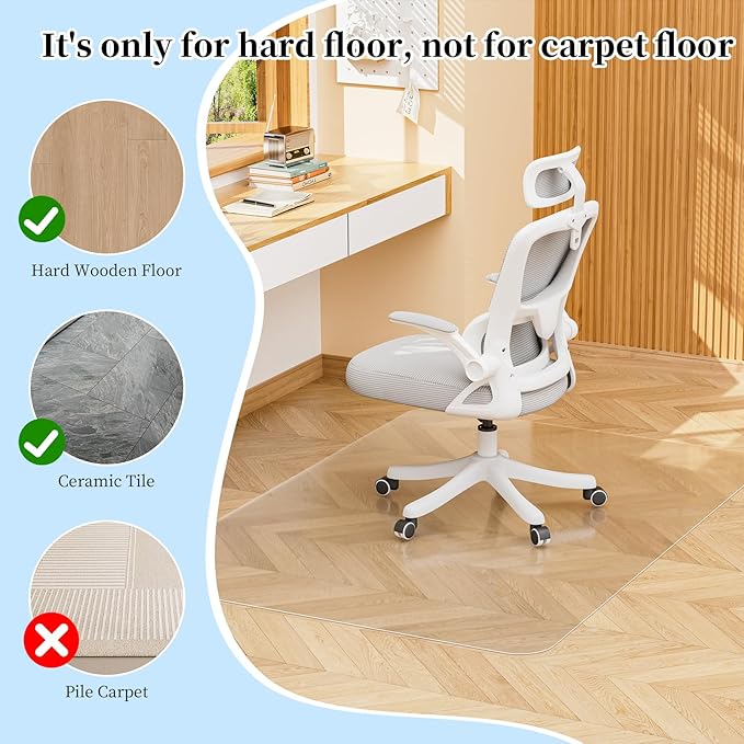 Tonaus Chair Mat for Hardwood Floor 30"×48"x0.07",Not for Carpet | 0.07"Thick,Transparent Chair Mat, PVC Floor Protector, Easy Glide, Scratch-Resistant, Rectangle, For Wood&Tile Floors - Image 4