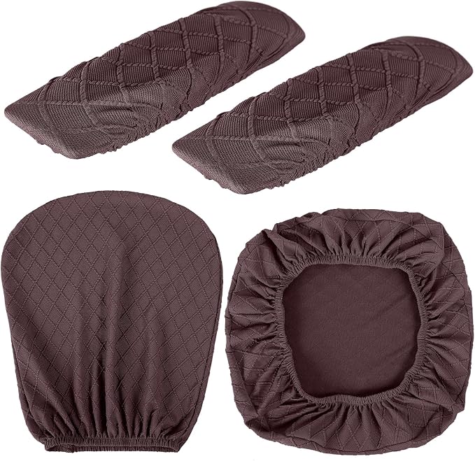 Tallew 4 Pcs Office Chair Covers Set Computer Universal Protective Stretchable Chair Seat Covers Desk Armrest Slipcovers Pads Office Cushion Backrest for Rotating(Coffee Color) - Image 7