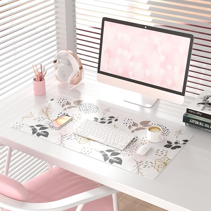 QiyI PU Leather Large Mouse Pad, Office Decor, 31.5" x 15.7", Boho Botany | Desk Décor Accessories, Extended Size, Waterproof & Easy to Clean, Smooth Surface, Non Slip Desk Organization - Image 2