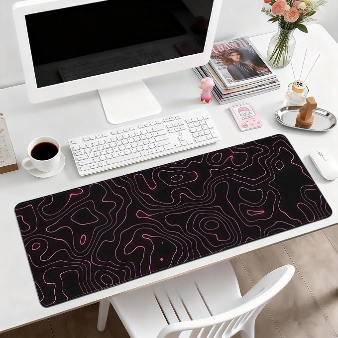 Gaming Desk Mat with Silky Smooth Surface & Exquisite Patterns,31.5x11.8 Inches Large-Sized Mouse Pad, Perfect for Extended Gaming,Work,and Home Office Decor (Red Topographic Lines) - Image 2