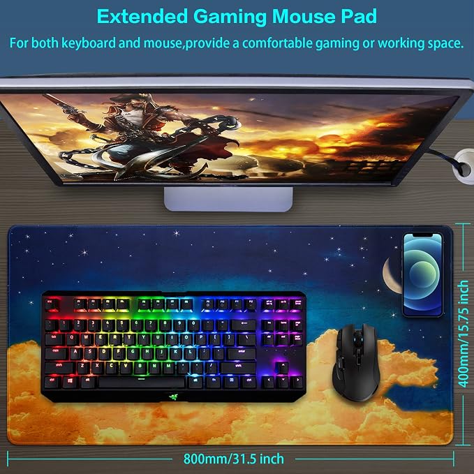 Canjoy Gaming Mouse Pad, 31.5x15.7in Large Mouse Pads for Desk Keyboard Pad | Desk Mat for Keyboard and Mouse Computer Big Full Size Desk Pad with Non-Slip Rubber Base and Stitched Edge for Home Office - Image 2