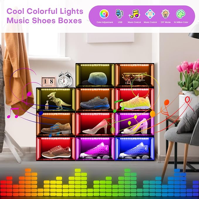 Oltraman LED Smart Shoe Boxes Display Case, Stackable Storage Organizers - Image 2
