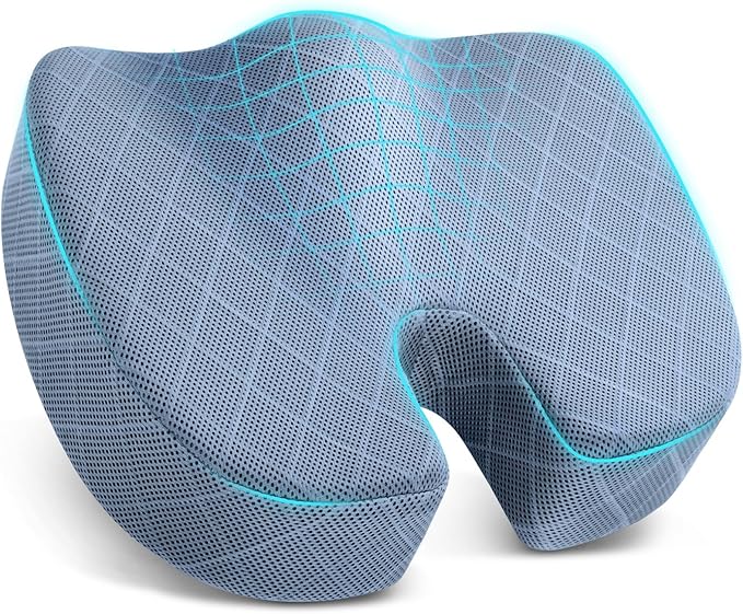 TushGuard Memory Foam Office Chair Seat Cushion - Light Blue, XX-Large | for Car Seat, Airplane, Desk Chair - Sciatica & Hip & Coccyx Pain Relief Cushion for Long Sitting Office Workers, Car Drivers by TushGuardSeatCushonsPillows