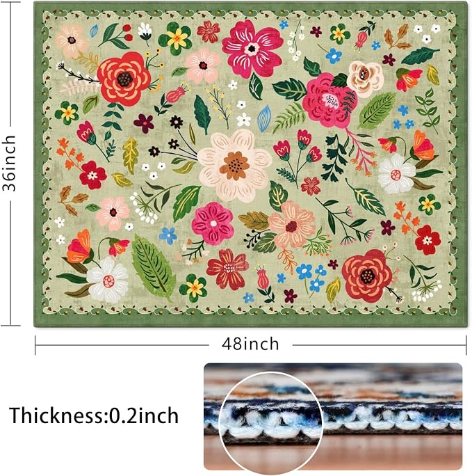 Office Chair Mat for Hardwood & Tile Floor,Boho Floral 36"x48" Office Computer Chair Mat for Rolling Chairs,Under Desk Non Slip Gaming Rug,Rubber Backing Large Low-Pile Carpet Protector Mat(Green) - Image 2