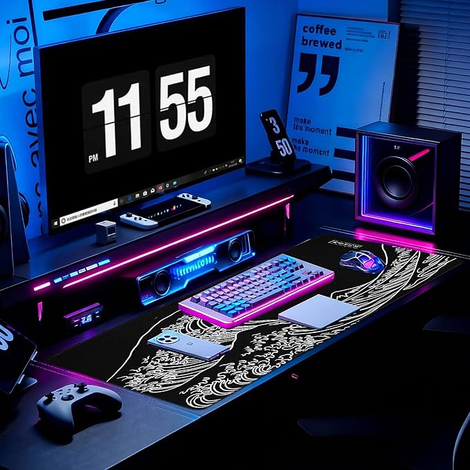 Gaming Desk Mat with Silky Smooth Surface & Exquisite Patterns,31.5x11.8 Inches Large-Sized Mouse Pad, Perfect for Extended Gaming,Work,and Home Office Decor (Kanagawa Waves 3) - Image 3