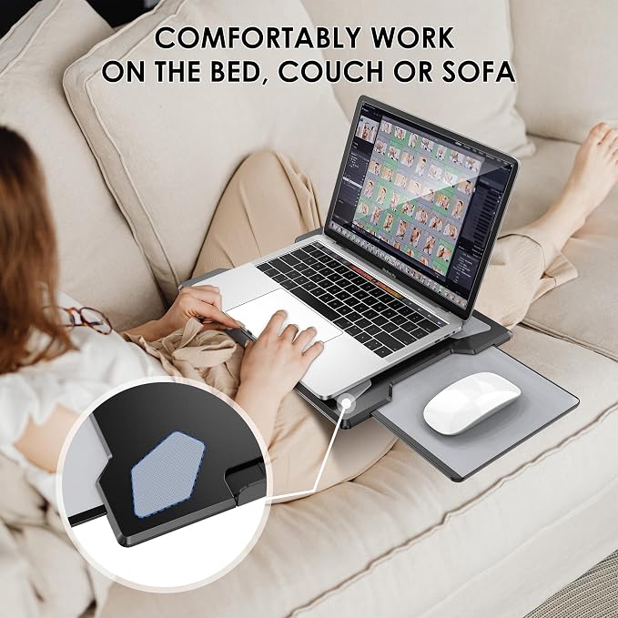 Laptop Lap Desk for Bed & Couch, Portable Laptop Lap Pad with Retractable Left/Right Mouse Pad, Stable & Comfortable Lap Tray for Sofa, Travel, Writing & Home Office - Image 6