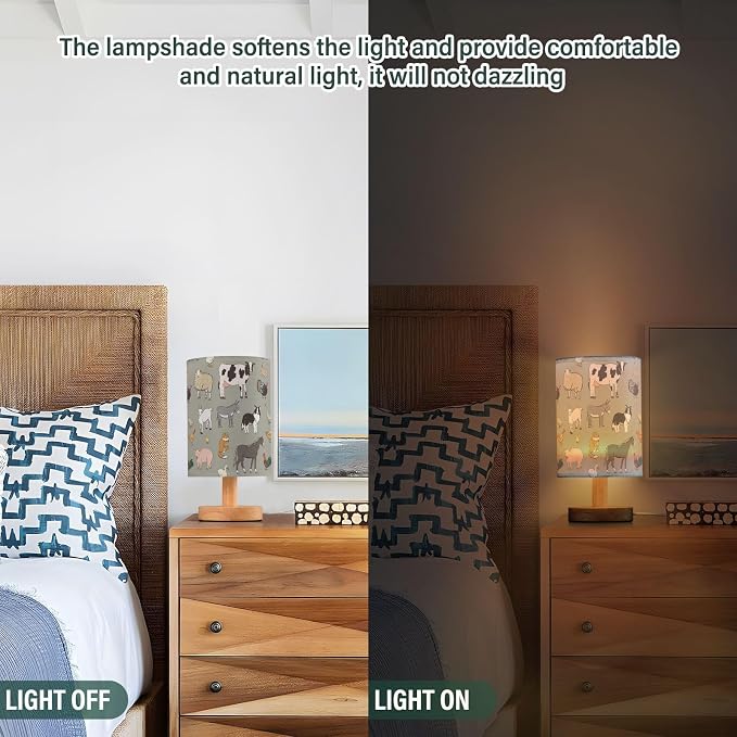 Bedside Table Lamp Farm Animals Nightstand Lamp with Wood Cows Sheep Pig Fox Chicken Duck Dog Rabbit Desk Lamps for Bedroom Living Room Nursery Office Home Decor - Image 4