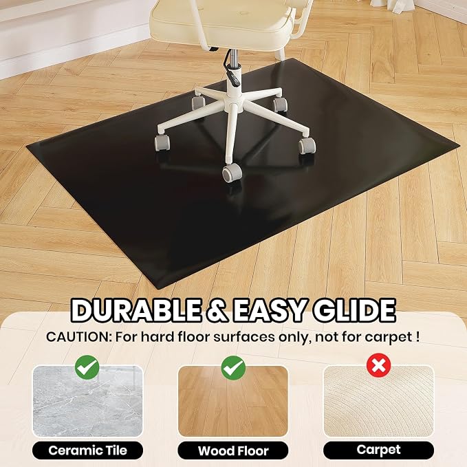Black Office Chair Mat for Hardwood Floor, 58 x 84 in Desk Floor Protector | Heavy Duty Plastic Floor Mat, Smooth Rolling, Easy to Clean, Protects Wood & Tile Floors, Ideal for Computer & Gaming Chairs - Image 3