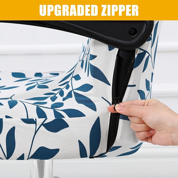 Smiry Office Computer Chair Cover with Armrest Covers, Teal and White | Stretch Printed Universal Removable Washable Desk Rotating Chair Slipcovers, Soft Anti-Dust Spandex Protector with Zipper - Image 2