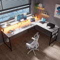 Pamray 64 Inch L Shaped Gaming Desk with Monitor Stand and Power Outlets | Large Corner Computer Desk With Pegboard & Led Lights USB Charging Ports for Home Office Study and Writing Bedroom and Dorms by PAMRAY