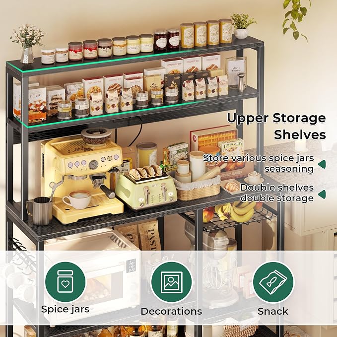 SUPERJARE Bakers Rack with Power Outlet, 47.2 Inches Coffee Bar with Basket - Image 6