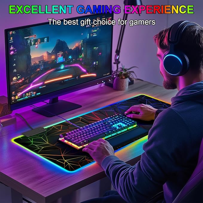 Mouse Pad 31.5 X 11.8 Inches RGB Mouse Mat with 13 Light Modes | Touch Control, Large Gaming Mousepad with Non-Slip Rubber Base for Office & Game, Model-H - Image 7