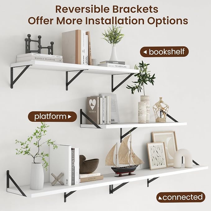 Axeman Deep Floating Shelves - 40 Inch White Floating Shelves Set of 2-12 Inch Deep Wood Wall Shelves for Living Room Bathroom Kitchen - Image 4