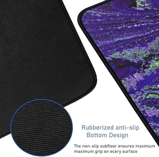 Large Mouse Pad with Stitched Edges, Durable Non-Slip Natural Rubber Base, Waterproof Computer Keyboard Pad Mat for Esports Pros/Gamer/Desktop/Office/Home - Purple Green - Image 3