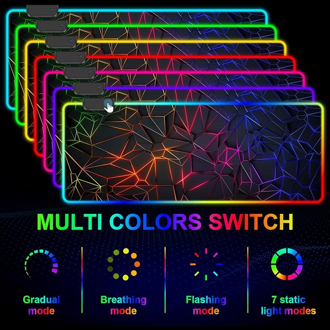 Mouse Pad 31.5 X 11.8 Inches RGB Mouse Mat with 13 Light Modes | Touch Control, Large Gaming Mousepad with Non-Slip Rubber Base for Office & Game, Model-H - Image 4