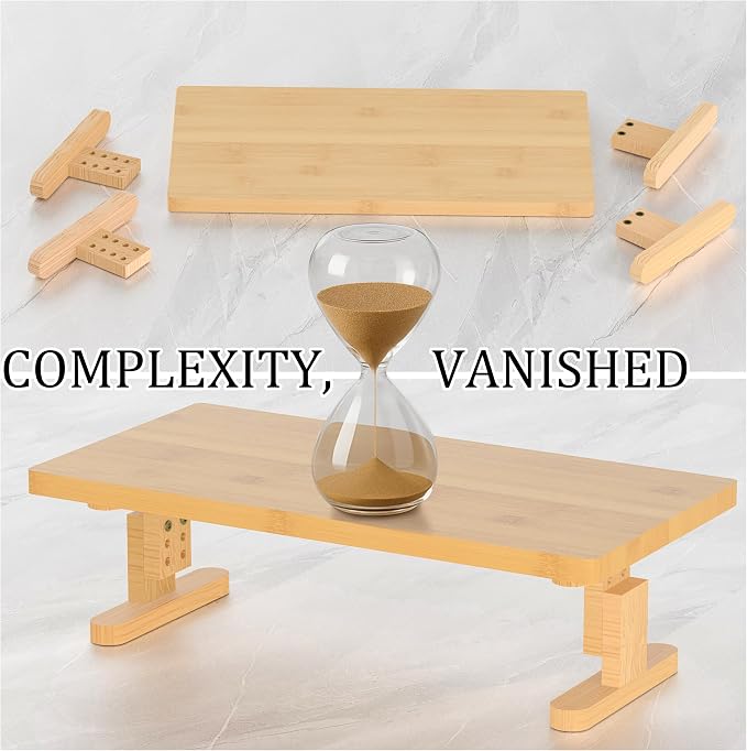 Bamboo Monitor Stand Riser for Desk with 4-Level Height Adjustment | Ergonomic Computer Riser, Desktop Organizer Shelf, Sturdy 100 lbs Support, Height Adjustable Laptop Stand, Warp-Proof, Large - Image 6