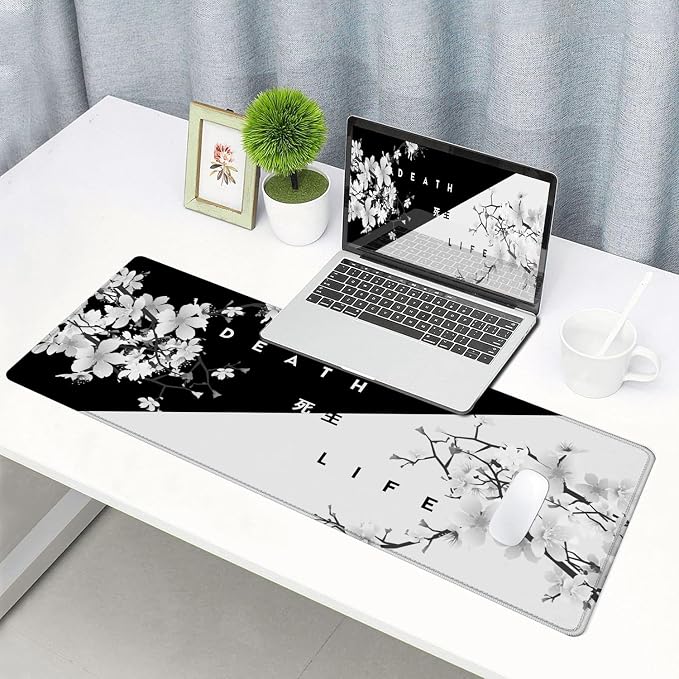 Gaming Mouse Pad, Large Mouse Pads for Desk, Non-Slip Rubber Base Mousepad, Keyboard Mouse Mat Desk Pad with Stitched Edges, 31.5x11.8 inch Sakura Death Life Floral - Image 6