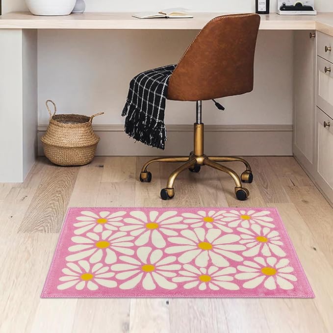 SHIYUE Office Chair Mat for Hardwood/Tile Floor Carpet, 18"x26" Computer Desk for Rolling Chairs Protector Gaming Non Slip Under TPR Backing Rug(Pink Floral) - Image 4