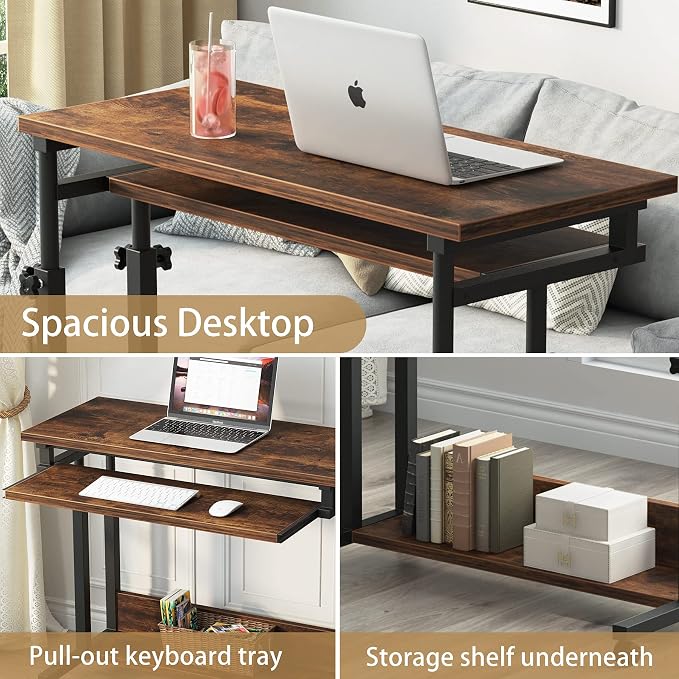 Tribesigns Portable Desk for Sofa and Bed, Height Adjustable Laptop Table Small Standing Desk Rolling Computer Cart with Keyboard Tray on Wheels for Home Office - Image 7
