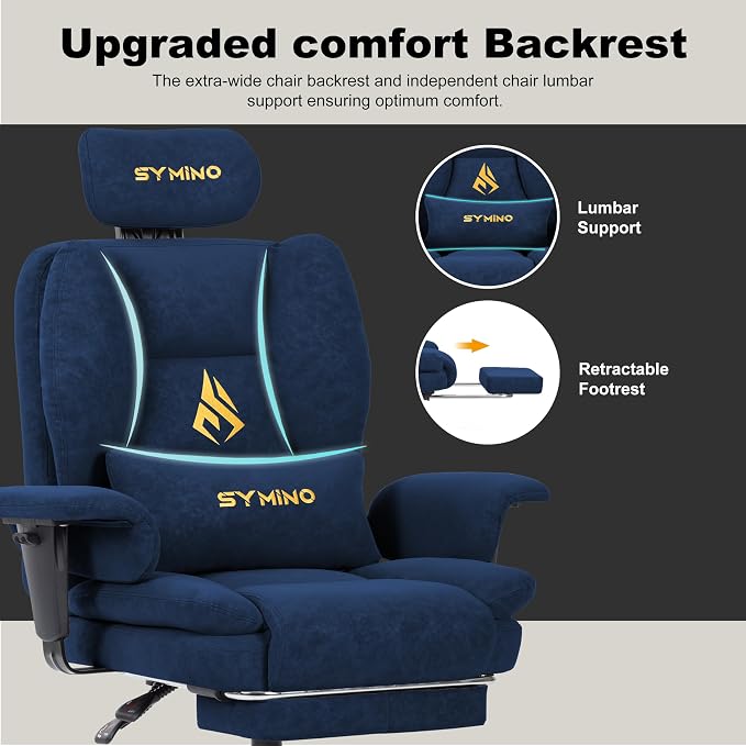 Symino Gaming Chair with Foot Rest, Unique Up/Down Armrests, PU Leather Ergonomic High Back Chair, 150° Recline Solid Color Computer Desk Chair, Blue - Image 5