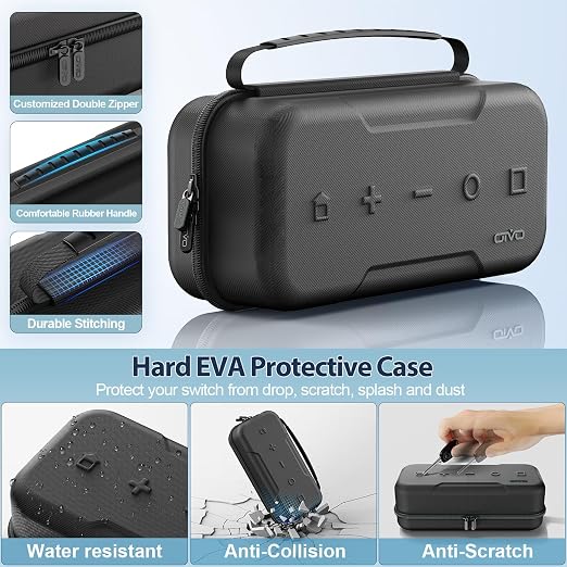 Switch Carrying Case Compatible with Nintendo & OLED, Portable Switch Travel Carry Case Fit for Joy-Con and Adapter, Hard Shell Protective OLED Pouch Bag with 20 Games, Black - Image 4