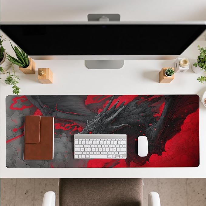 Huge Dragon Mouse Pad Desk Mat XL Extended Large Gaming Desk Pad Mousepad, Red and Black Computer Laptop Keyboard and Mouse Mat, Desktop Protector Mat for Office and Home 31.5x11.8 in - Image 3