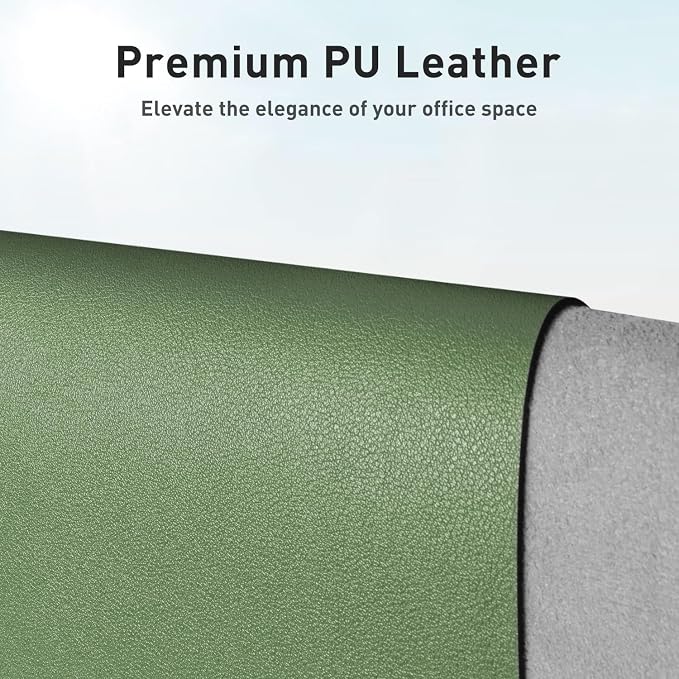 Aothia Faux Leather Desk Mat - Non-Slip PU Leather Desk Blotter, Waterproof Writing Surface, Large Desk Pad for Office & Home (Olive Green, 55" x 17") - Image 2