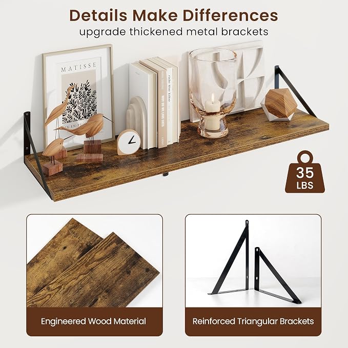 Axeman Deep Floating Shelves, 36'' x 10'' Brown Wall Shelves Set of 2 - Image 5