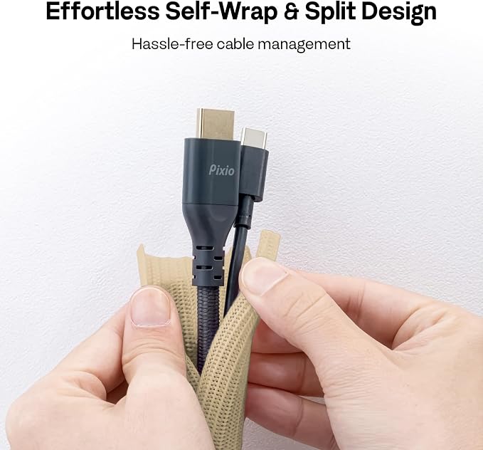 Pixio 10FT Tubing Cable Sleeve – Beige 1/2 inch Flexible Cable Management Sleeve for PC, Gaming, TV & Office, Wire Organizer for Desk Cable Cleanup - Image 5