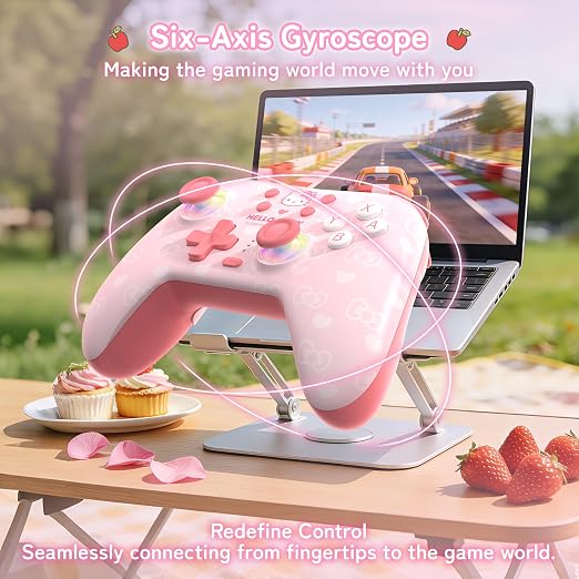 Kuitmor Hello Kitty Switch Pro Controller, Cute Hall Effect Wireless Gamepad No Drift for Switch 2/Switch/OLED/Lite, PC/Steam, Android, iOS, Bluetooth + Wired, Turbo, Back Buttons, 6-Aixs Gyro, Wake-up, RGB (Pink, With 2.4g Receiver) - Image 8