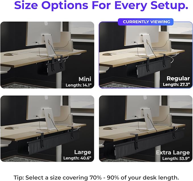 Ascrono Original No Drill Under Desk Cable Management Tray 27.3" - Premium Black Fabric Cable Management Under Desk - Clamp/Screw Mount Cord Organizer - Supports Upto 66lbs - Image 4