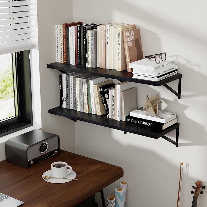 Axeman Deep Floating Shelves for Wall, 16W x 12D Black Floating Shelves Set of 2, 12 Inch Deep Large Wall Mounted Shelves for Living Room Bedroom Bathroom - Image 8