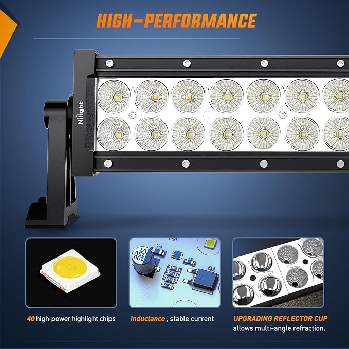Nilight 50Inch 288W Curved Spot Flood Combo Led Light Bar Off Road Driving Lights Boat Lights Fog Light 12V On/Off 5 Pin Rocker Switch Power 12AWG Wiring Harness Kit-1 Lead for Trucks,2 Years Warranty - Image 3