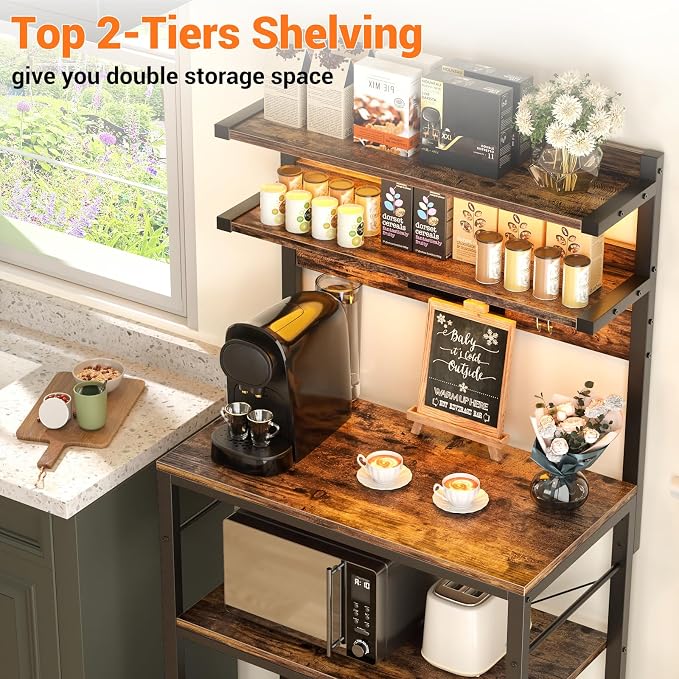 Aheaplus Bakers Rack with Power Outlet & RGB LED,5-Tiers Coffee Bar Table - Image 6