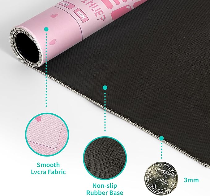 Pink Gaming Mouse Pad 27.6x11.8 Inch Pastel Game Over Large Mousepad Kawaii Office Decor for Women Non-Slip Rubber Base Stitched Edges Keyboard Mouse Mat Desk Pad for Office Home and Game - Image 8