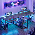SEDETA 94.5" 2 Person Gaming Desk with Storage Shelves,Carbon Fiber Black by SEDETA