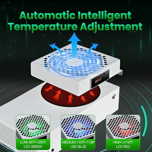 DEPGI Cooling Fan for Xbox Series S, Featuring Automatic Fan Speed Adjustment Based on Temperature, LED Display Screen, Low Noise, Easy Installation, 3 speeds, with RGB LED - Image 3