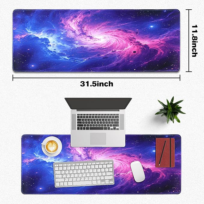 Mouse Pad Gaming - Desk Mat for Keyboard and Mouse - Purple Galaxy Space Large Mouse Pads for Desk, Gaming Mousepad with Non-Slip Base, Desks Pad (31.5" X 11.8") for Game, Office and Home - Image 5