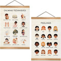 Feelings Chart & Emotional Learning Poster, Hanging Linen Canvas Wall Art with Solid Wood Frame, Montessori Social Skills Poster for Kids, Home & Classroom Decor – 2Piece Set 12x16 Inches (Feelings) by Unknown