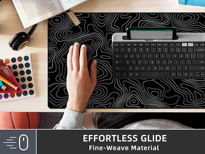 Rinaze Extra Large Gaming Mouse Pad with Black Topographic, XXL Mousepad, Big Mouse Mat Desk Pad, Non Slip Keyboard Pad for Gaming Computer Laptop PC Office Desk Accessories - Image 8