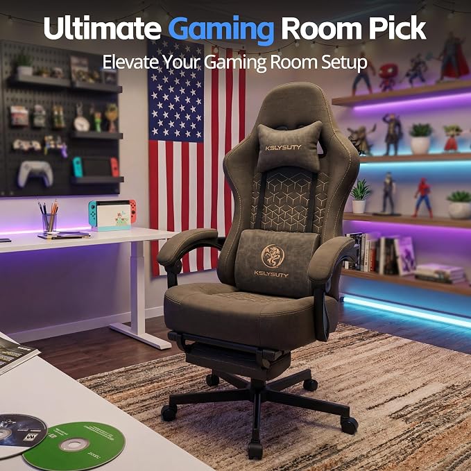 Desk Computer Gaming Chair - Ergonomic Game Office Chair with Extended Footrest and Massage Lumbar Support, Home Gamer Video Game Chairs with Spring Cushion for Adults (Pro Grey Leather) - Image 3