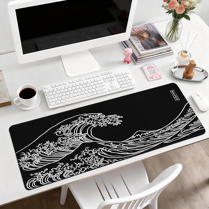 Gaming Desk Mat with Silky Smooth Surface & Exquisite Patterns,31.5x11.8 Inches Large-Sized Mouse Pad, Perfect for Extended Gaming,Work,and Home Office Decor (Kanagawa Waves 3) - Image 2