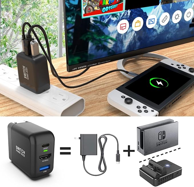 Switch Dock Charger for Nintendo Switch, Mirabox 36W Portable TV Docking Station with 4K@60Hz HDMI/USB2.0/PD USB-C Fast Charging Ports, Full-Featured USB-C Cable Included - Image 6