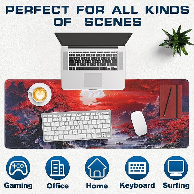 Mouse Pad Gaming - Desk Mat for Keyboard and Mouse - Japanese Red Cherry Blossoms Large Mouse Pads for Desk, Anime Gaming Mousepad (31.5" X 11.8") with Non-Slip Base for Game, Office and Home - Image 6