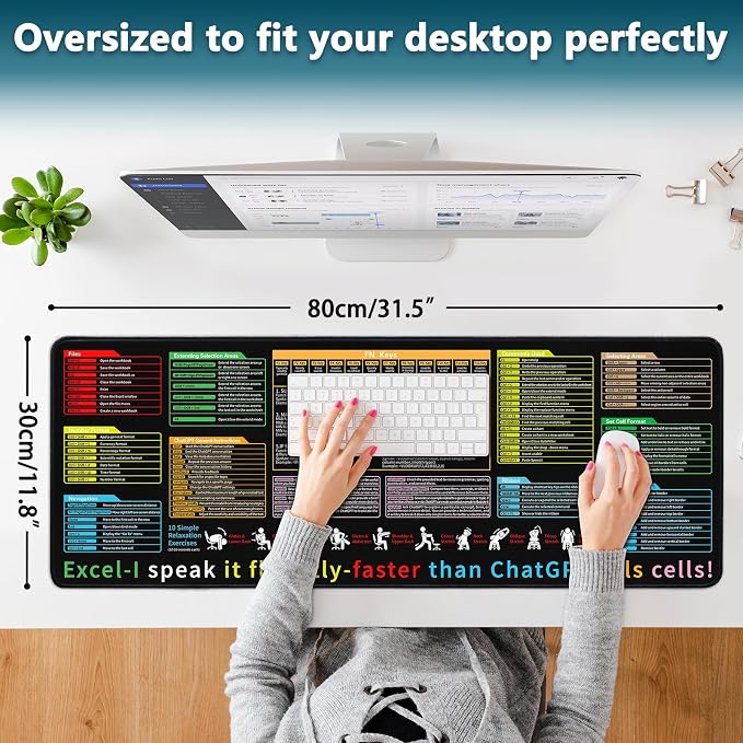 Excel Cheat Sheet Desk Pad - Large Mouse Pad - Excel Cheat Sheet Desk Mat, Non-Slip Base Mousepad Suitable for Office, Computer Games, Desk Mat and More (31.5" x 11.8") - Image 4