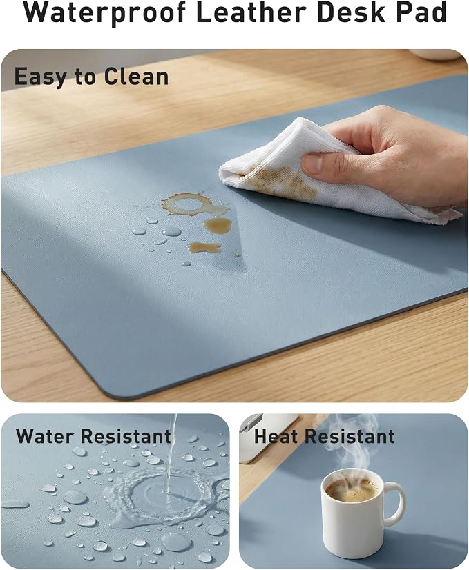 Aothia Faux Leather Desk Mat - Large Mouse Pad, Non-Slip PU Leather Blotter, Waterproof Writing Surface for Office and Home (Denim Blue, 42" x 17") - Image 7